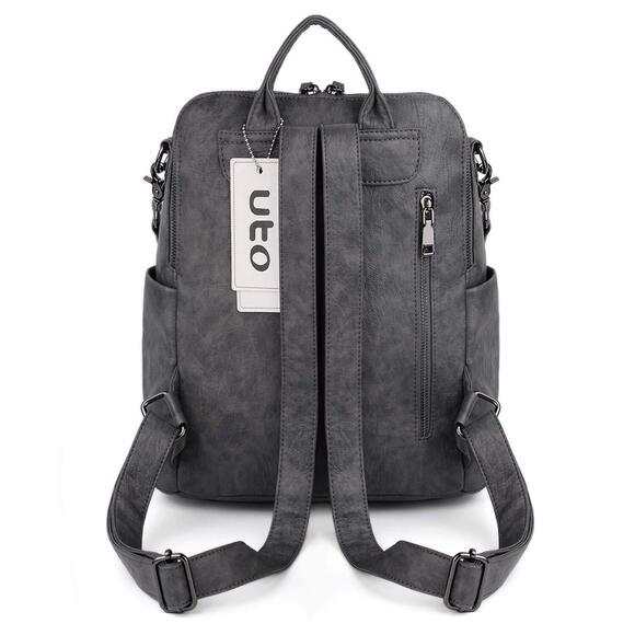 9124 Backpack Purse 3 ways PU Washed Leather Rucksack Shoulder Bag Two-tone main image 5